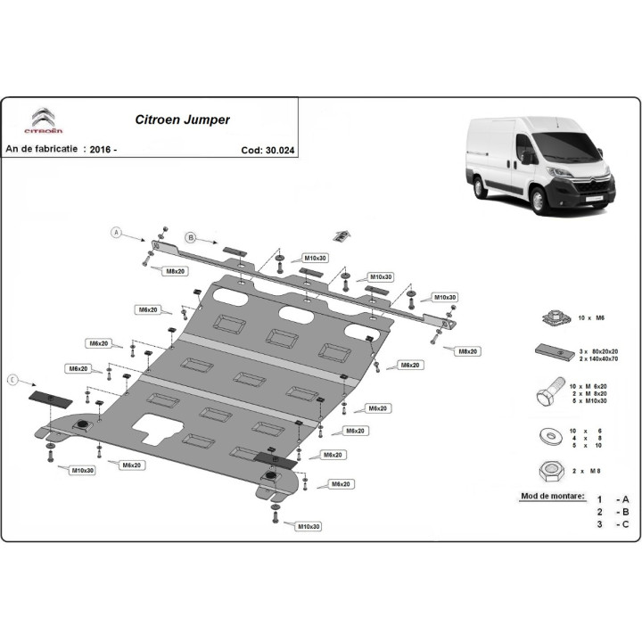 Skid Plate for Engine, Scut Protection, Citroën Jumper 2016 - Present - EDK.ro