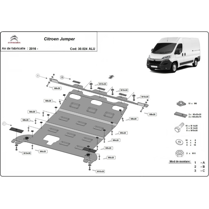 Scut Motor din Aluminiu, Scut Protection, Citroën Jumper 2016 - Prezent - EDK.ro