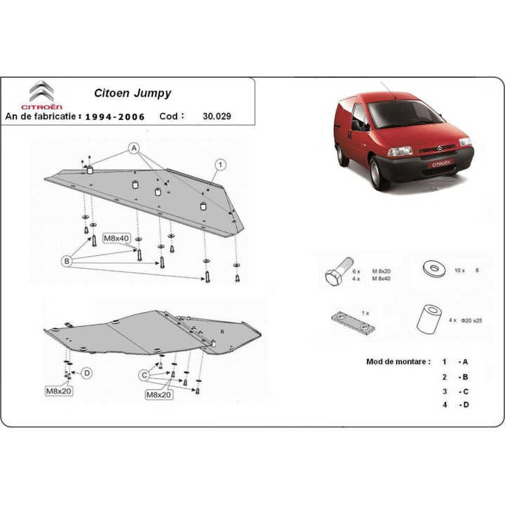 Skid Plate for Engine, Scut Protection, Citroën Jumpy 1994 - 2006 - EDK.ro