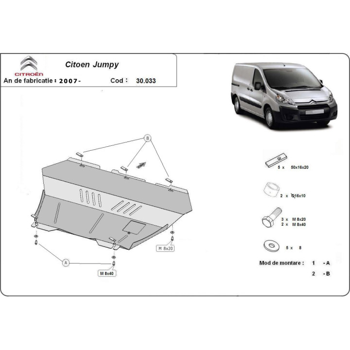 Skid Plate for Engine and Gearbox, Scut Protection, Citroën Jumpy 2007 - 2016 - EDK.ro