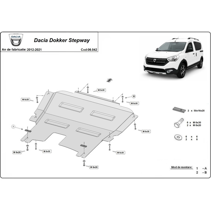 Skid Plate for Engine, Scut Protection Stepway, Dacia Dokker 2012 - 2021 - EDK.ro