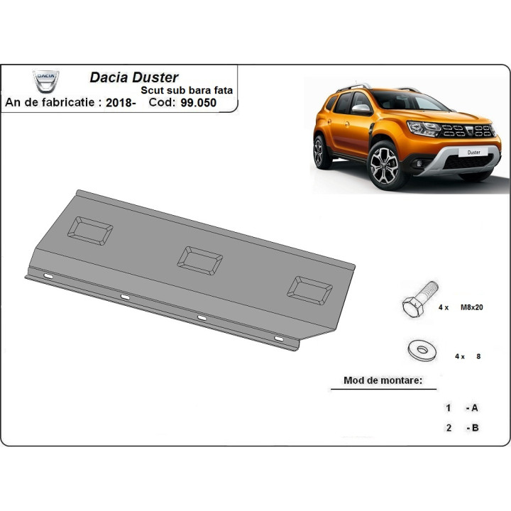 Scut Bară Față, Scut Protection, Dacia Duster 2018 - 2024 - EDK.ro