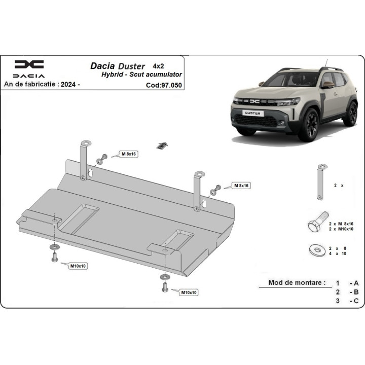 Scut Baterie din Metalic, Scut Protection Hibrid, Dacia Duster 2024 - Prezent - EDK.ro