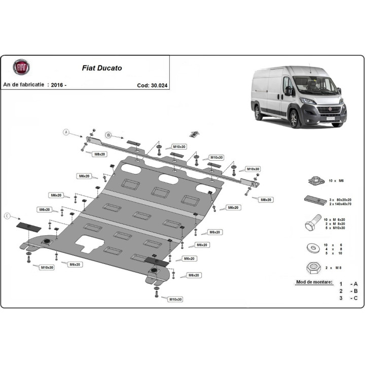 Skid Plate for Engine, Scut Protection, Fiat Ducato 2016 - Present - EDK.ro