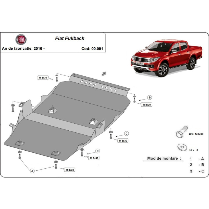 Scut Motor din Metalic, Scut Protection, Fiat Fullback 2016 - 2019 - EDK.ro