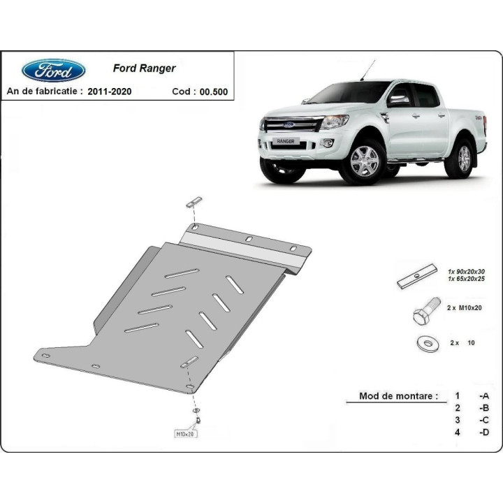 Skid Plate for Gearbox, Scut Protection, Ford Ranger 2011 - 2020 - EDK.ro