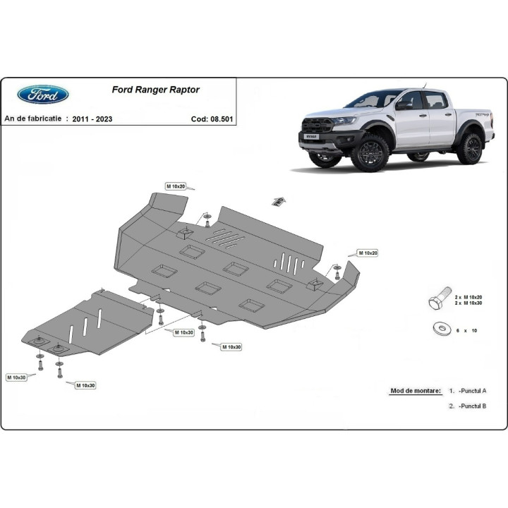 Skid Plate for Engine, Scut Protection, Ford Ranger Raptor 2020 - 2023 - EDK.ro