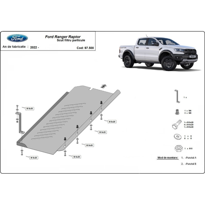 Skid Plate for Particulate Filter, Scut Protection, Ford Ranger Raptor 2020 - 2023 - EDK.ro
