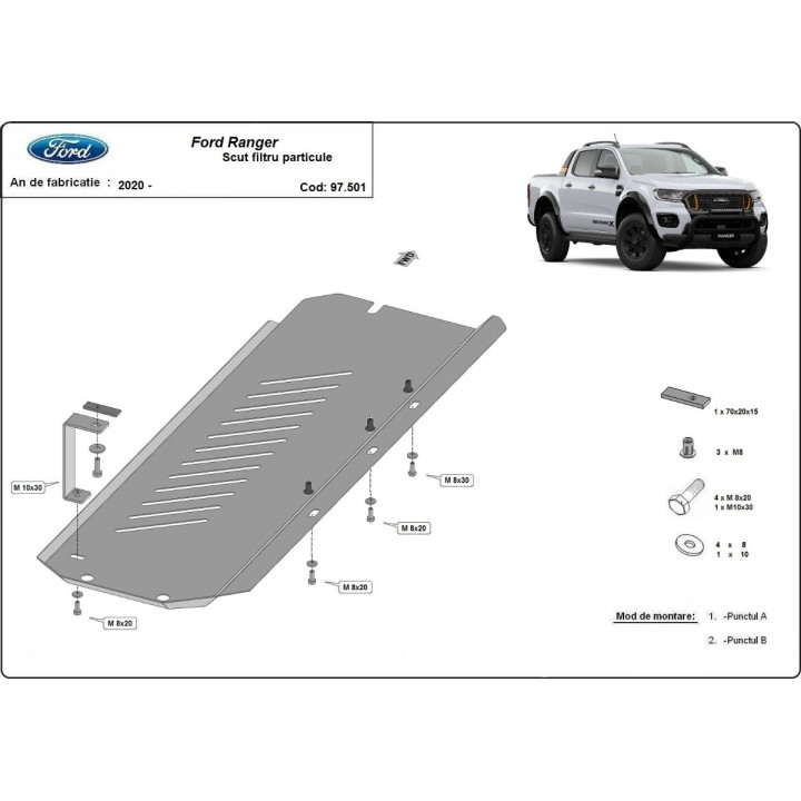 Scut Filtru de Particule, Scut Protection, Ford Ranger 2020 - 2023 - EDK.ro