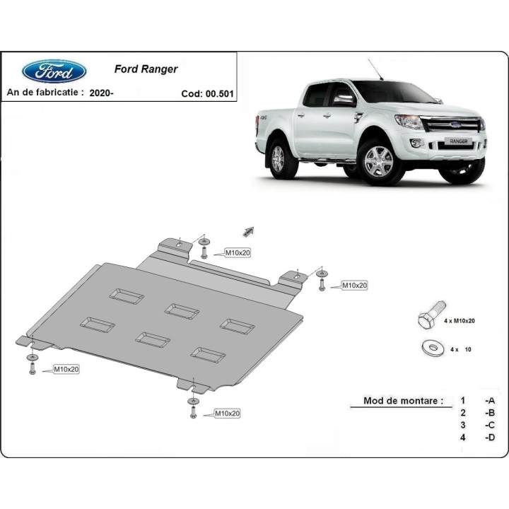 Scut Cutie de Viteze, Scut Protection, Ford Ranger 2020 - 2023 - EDK.ro