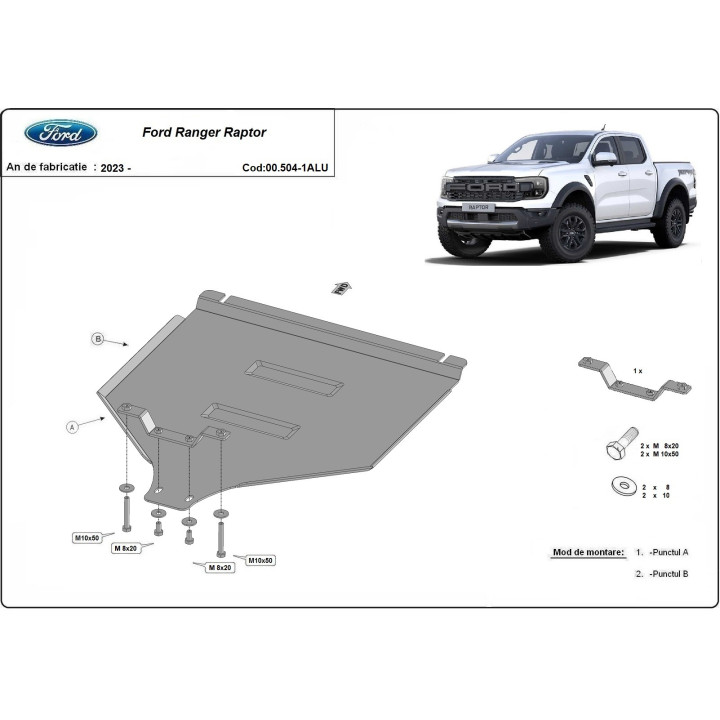 Scut Cutie de Viteze din Aluminiu, Scut Protection, Ford Ranger Raptor 2023 - Prezent - EDK.ro