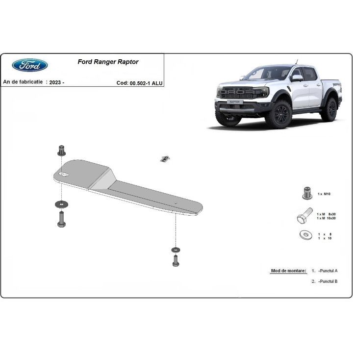 Scut Filtru de Combustibil din Aluminiu, Scut Protection Pipes, Ford Ranger Raptor 2023 - Prezent - EDK.ro