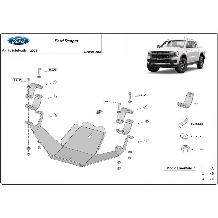 Scut Diferențial Spate, Scut Protection, Ford Ranger 2023 - Prezent - EDK.ro