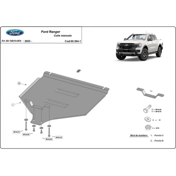 Skid Plate for Gearbox, Scut Protection Manual, Ford Ranger 2023 - Present - EDK.ro