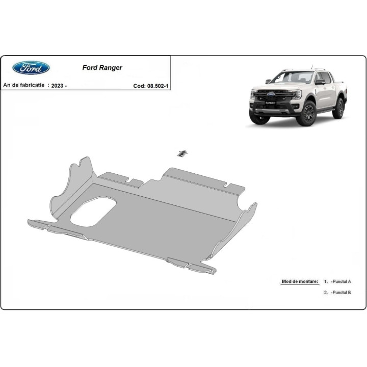 Skid Plate for Engine, Scut Protection, Ford Ranger 2023 - Present - EDK.ro