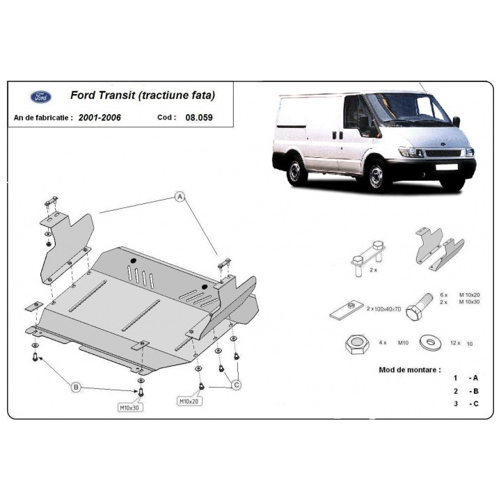 Scut Motor și Cutie de Viteze, Scut Protection Tracțiune Față, Ford Transit 2001 - 2006 - EDK.ro