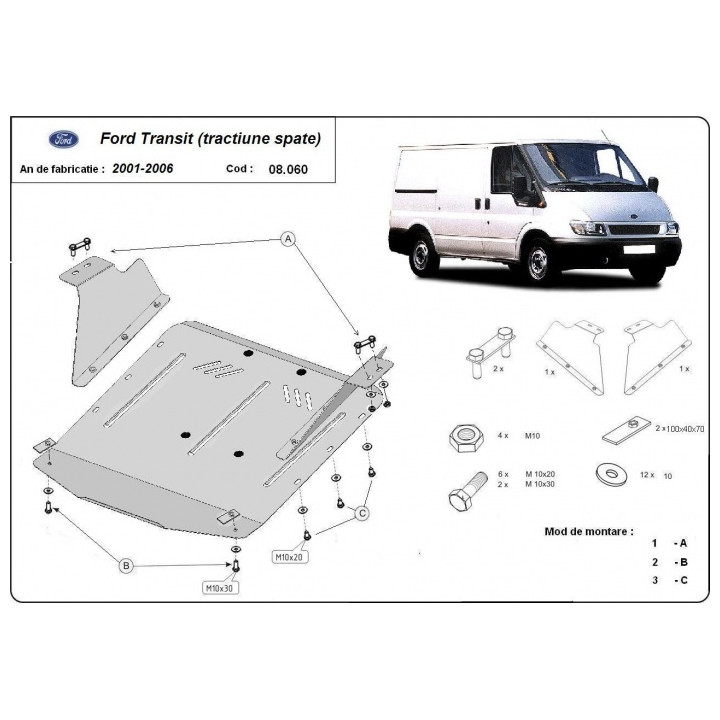 Scut Motor și Cutie de Viteze, Scut Protection Tracțiune Spate, Ford Transit 2001 - 2006 - EDK.ro