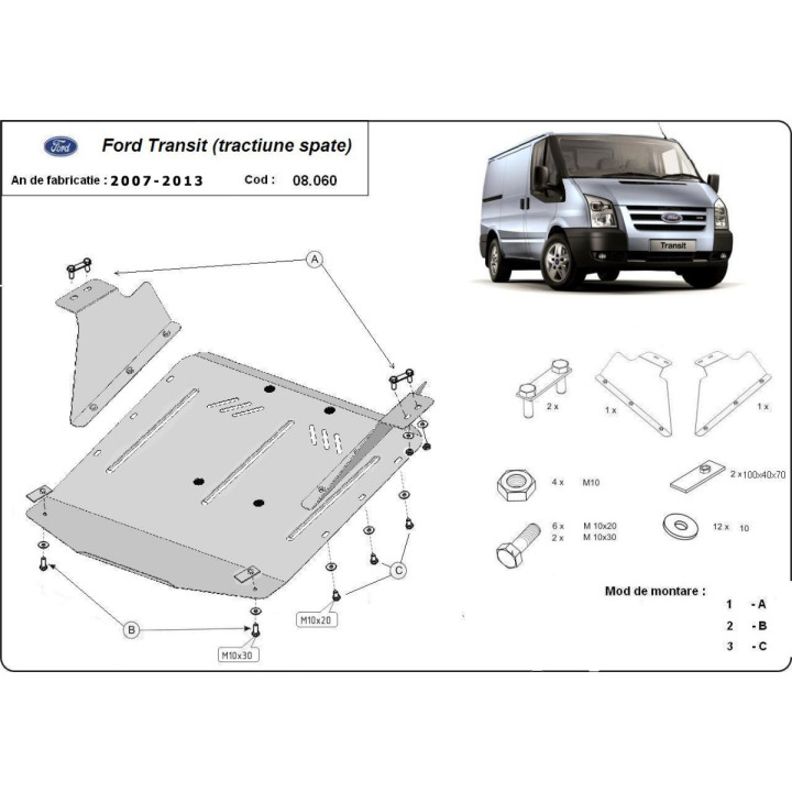 Scut Motor, Scut Protection Tracțiune Spate, Ford Transit 2007 - 2013 - EDK.ro