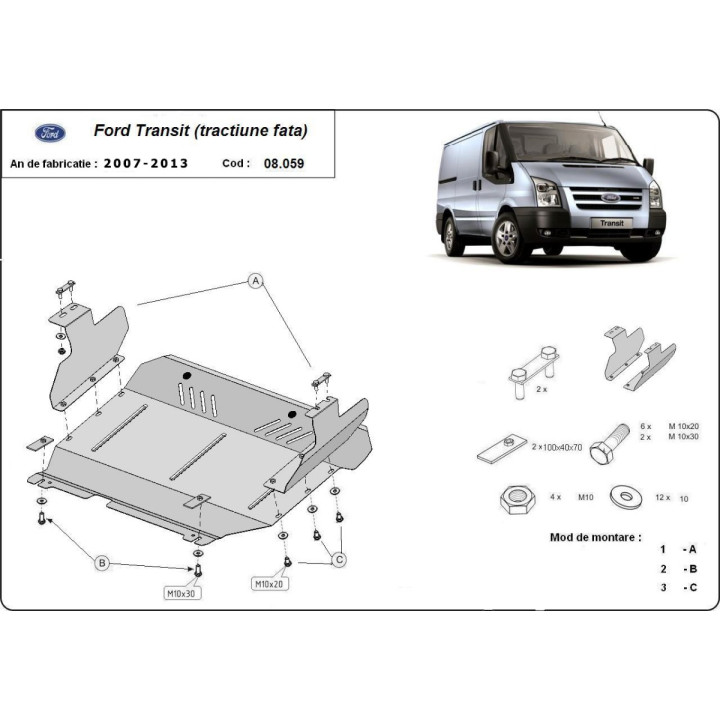 Scut Motor, Scut Protection Tracțiune Față, Ford Transit 2007 - 2013 - EDK.ro