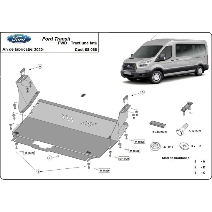 Scut Motor, Scut Protection Tracțiune Față, Ford Transit 2020 - Prezent - EDK.ro