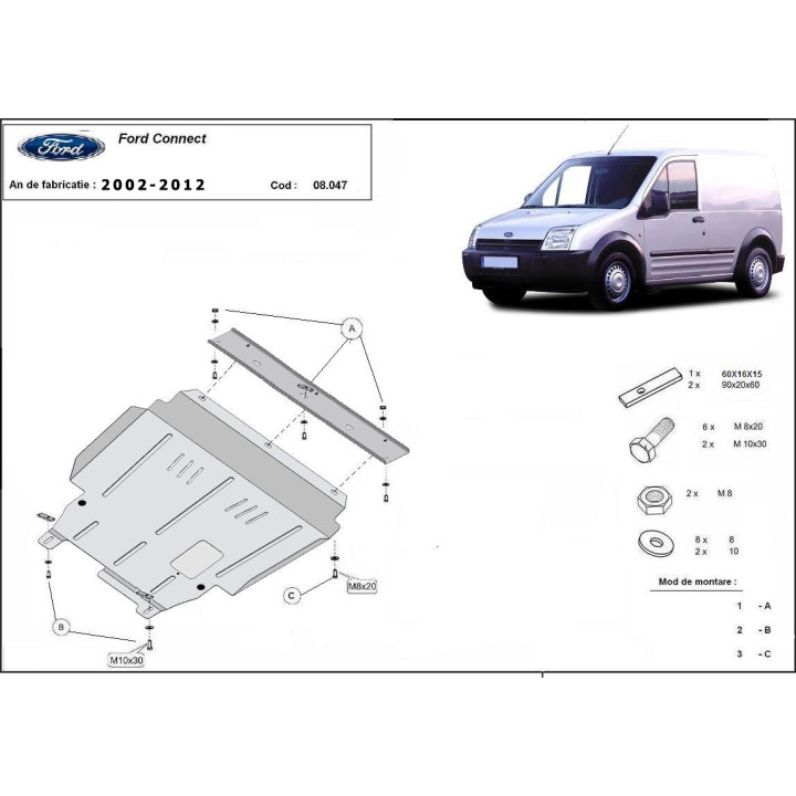 Skid Plate for Engine, Scut Protection, Ford Transit Connect 2002 - 2012 - EDK.ro