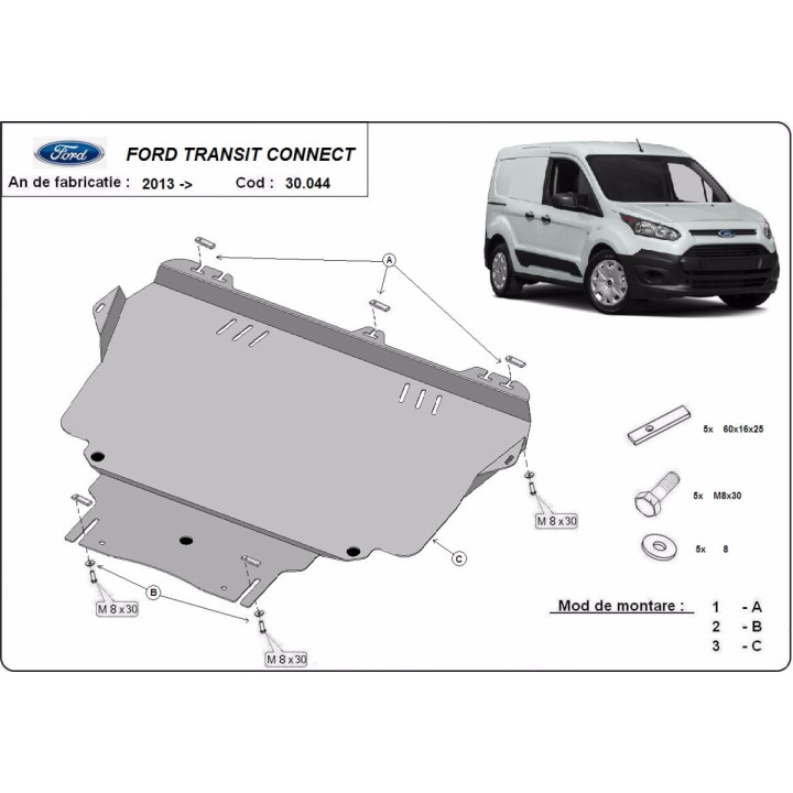 Scut Motor, Scut Protection, Ford Transit Connect 2013 - 2022 - EDK.ro