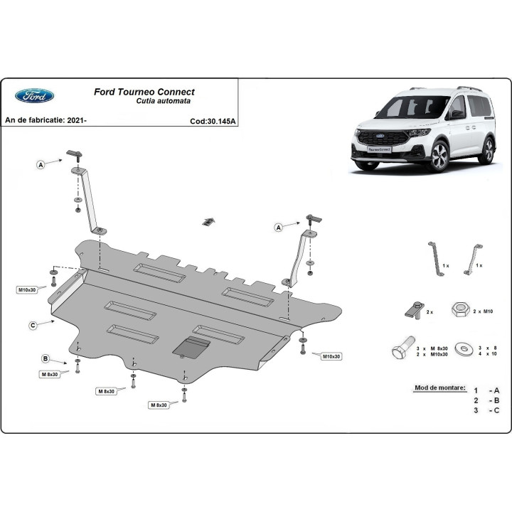 Scut Motor, Scut Protection Tourneo Connect Cutie Automată, Ford Transit Connect 2021 - Prezent - EDK.ro