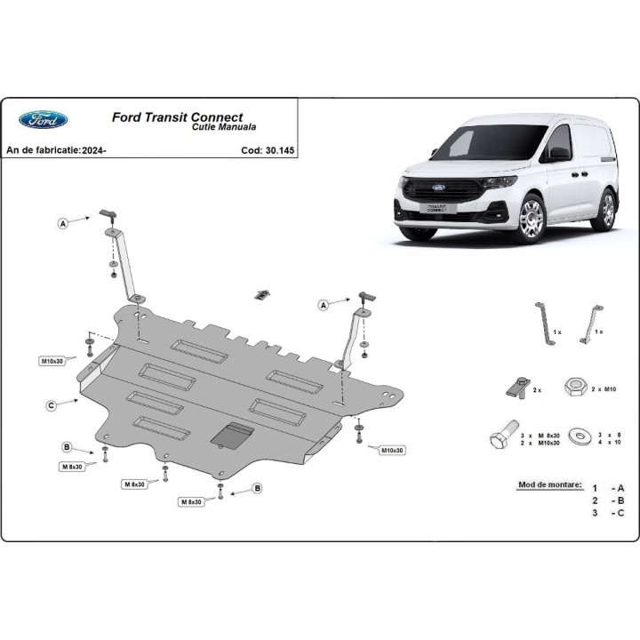 Skid Plate for Engine, Scut Protection, Ford Transit Connect 2024 - Present - EDK.ro