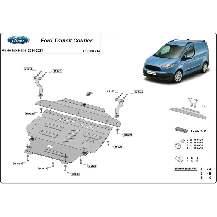 Scut Motor, Scut Protection, Ford Transit Courier 2014 - 2023 - EDK.ro