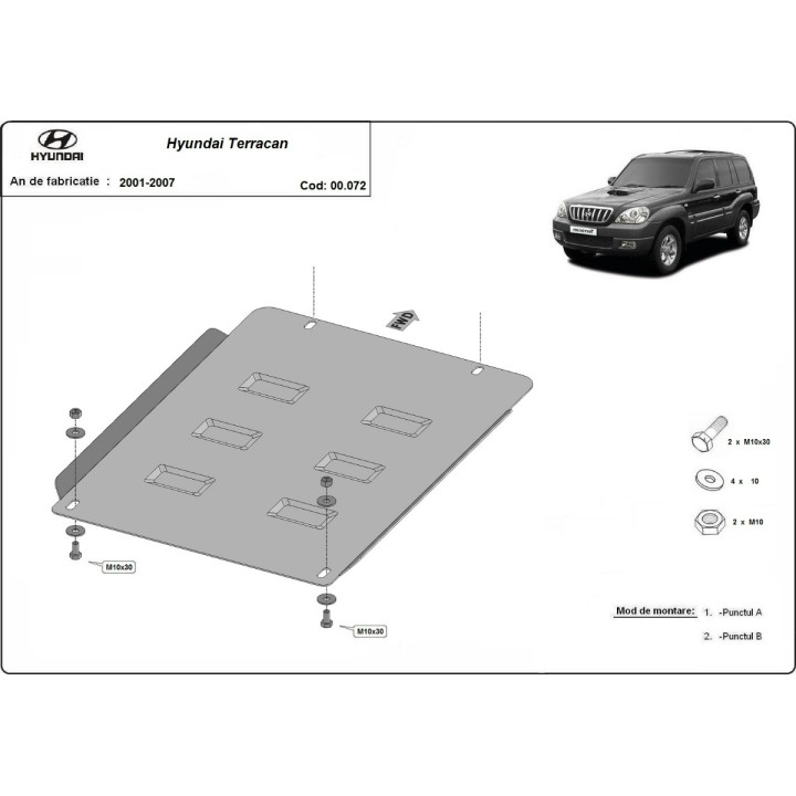 Skid Plate for Gearbox, Scut Protection, Hyundai Terracan 2001 - 2007 - EDK.ro