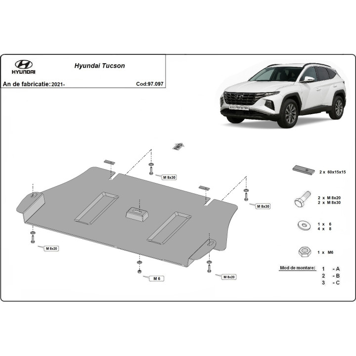 Skid Plate for Catalytic Converter, Scut Protection, Hyundai Tucson 2021 - Present - EDK.ro
