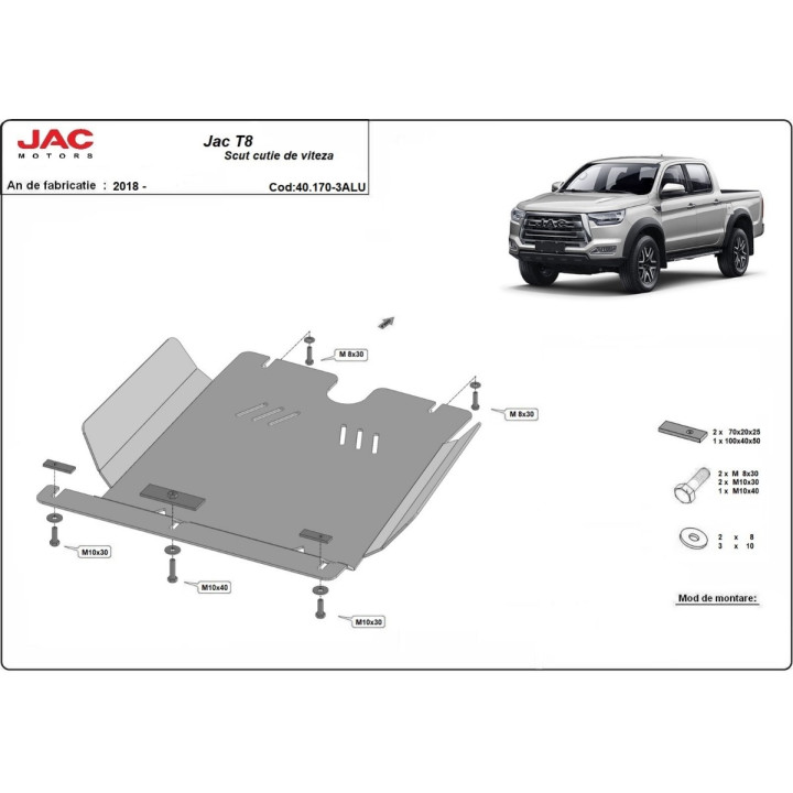 Scut Cutie de Viteze din Aluminiu, Scut Protection, JAC T8 2018 - Prezent - EDK.ro