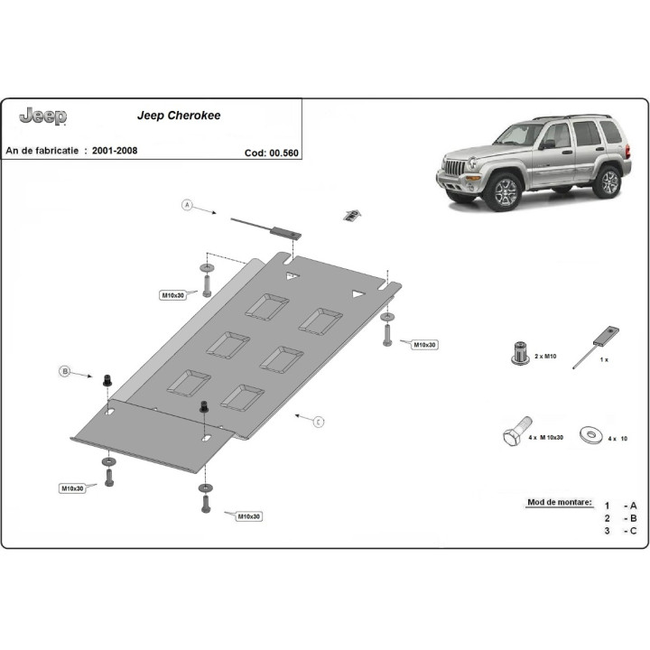 Skid Plate for Gearbox, Scut Protection Kj, Jeep Cherokee 2001 - 2008 - EDK.ro