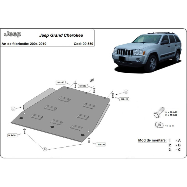 Skid Plate for Gearbox, Scut Protection, Jeep Grand Cherokee 2004 - 2010 - EDK.ro