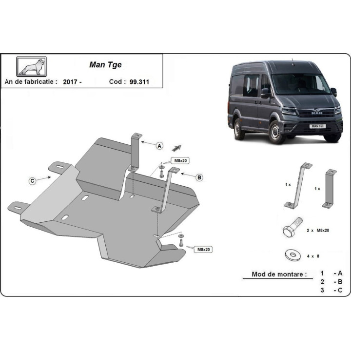 Skid Plate for AdBlue Tank, Scut Protection, MAN TGE 2017 - 2020 - EDK.ro