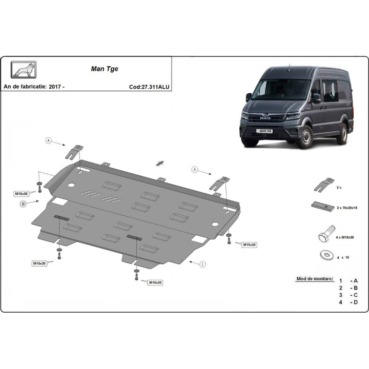 Aluminium Skid Plate for Engine, Scut Protection, MAN TGE 2017 - Present - EDK.ro
