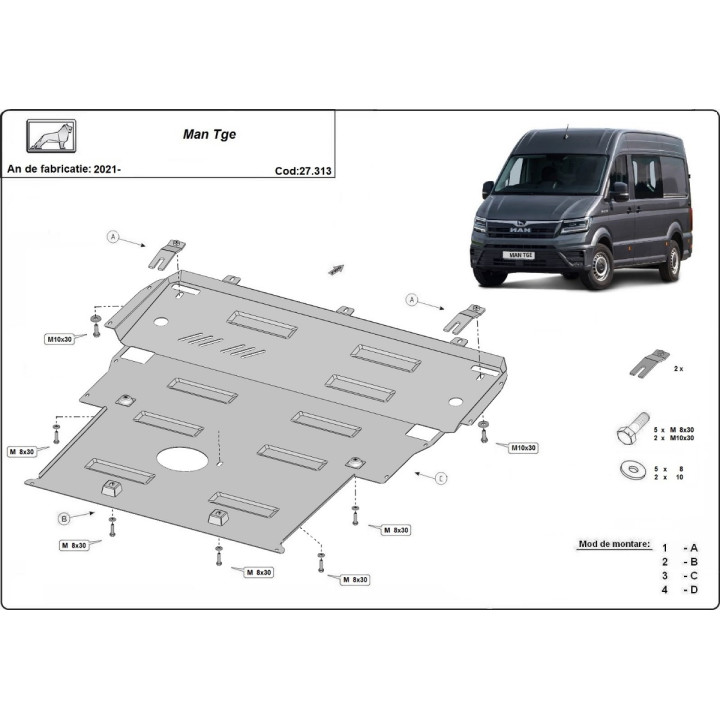 Skid Plate for Engine, Scut Protection, MAN TGE 2021 - Present - EDK.ro