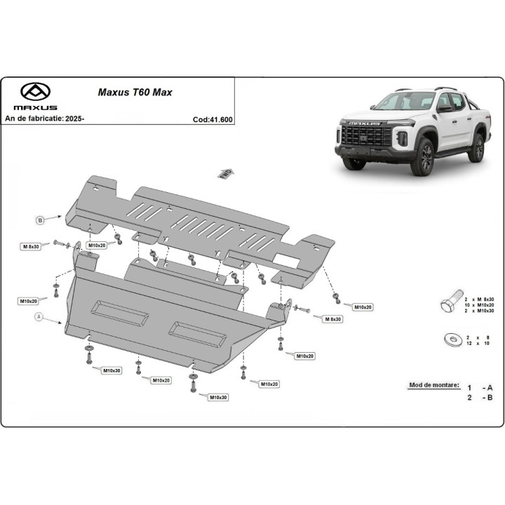 Skid Plate for Engine, Scut Protection Max, Maxus T60 2025 - Present - EDK.ro
