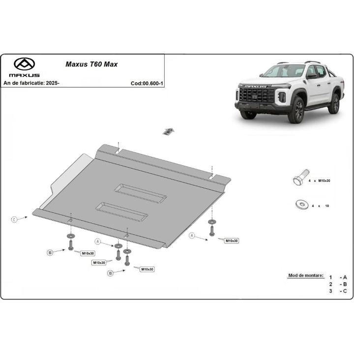 Skid Plate for Gearbox, Scut Protection Max, Maxus T60 2025 - Present - EDK.ro