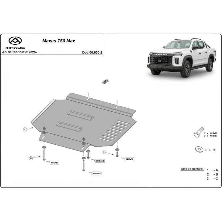 Skid Plate for Transfer Case, Scut Protection Max, Maxus T60 2025 - Present - EDK.ro