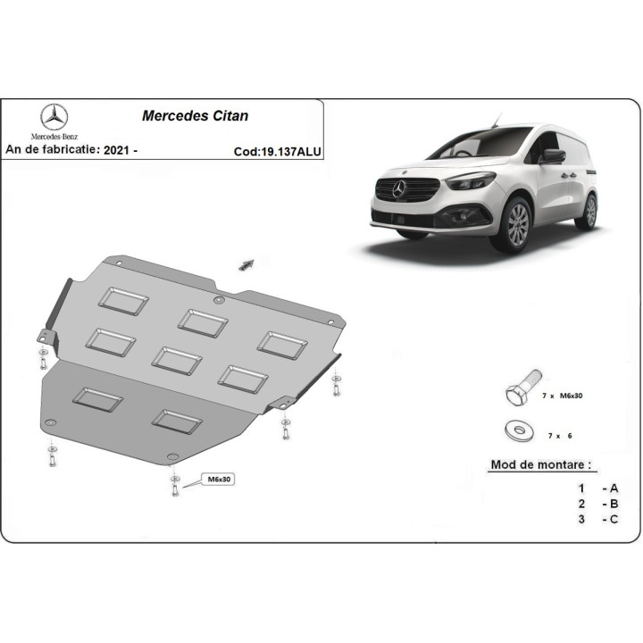 Scut Motor din Aluminiu, Scut Protection, Mercedes-Benz Citan 2021 - Prezent - EDK.ro