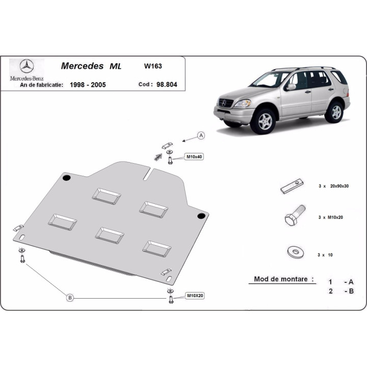 Skid Plate for Rear Differential, Scut Protection W163, Mercedes-Benz ML 1998 - 2005 - EDK.ro