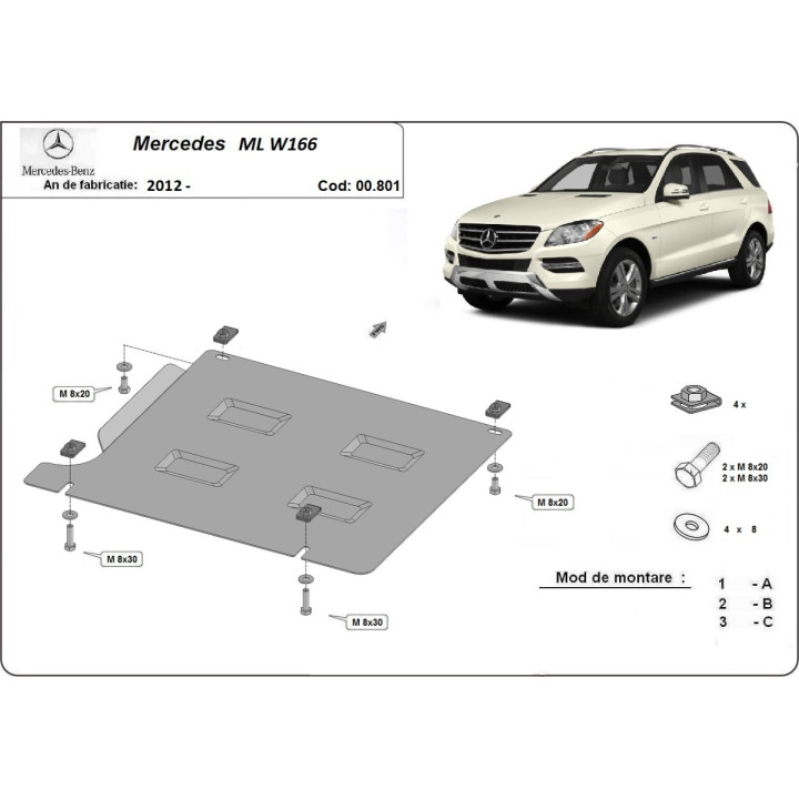 Skid Plate for Gearbox, Scut Protection W166, Mercedes-Benz ML 2011 - 2019 - EDK.ro