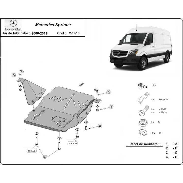 Skid Plate for Engine and Gearbox, Scut Protection, Mercedes-Benz Sprinter 2006 - 2017 - EDK.ro