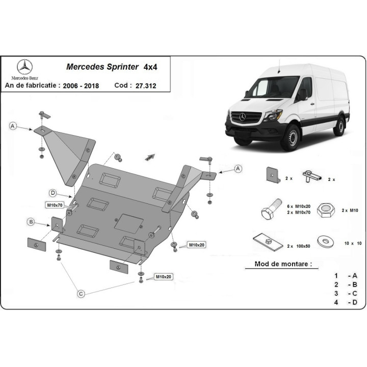 Scut Motor, Scut Protection 4x4, Mercedes-Benz Sprinter 2006 - 2017 - EDK.ro
