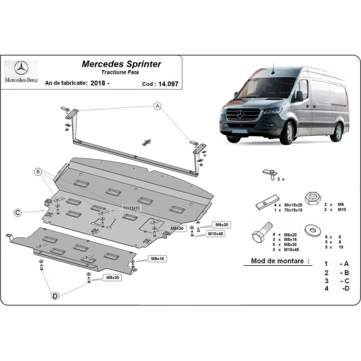 Scut Motor, Scut Protection Sprinter Tracțiune Față, Mercedes-Benz Sprinter 2018 - Prezent - EDK.ro