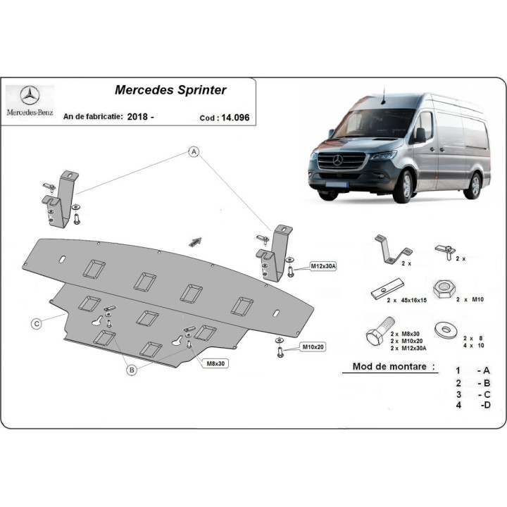 Skid Plate for Engine, Scut Protection Sprinter Rear Wheel Drive, Mercedes-Benz Sprinter 2018 - Present - EDK.ro
