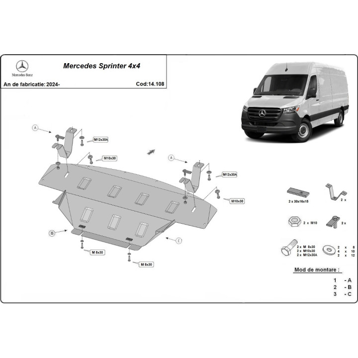 Skid Plate for Engine, Scut Protection 4x4, Mercedes-Benz Sprinter 2024 - Present - EDK.ro