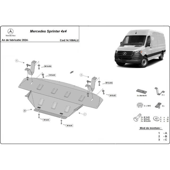 Scut Motor din Aluminiu, Scut Protection 4x4, Mercedes-Benz Sprinter 2024 - Prezent - EDK.ro