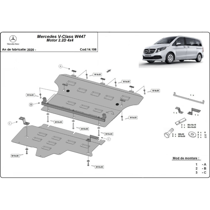 Scut Motor, Scut Protection 2.2 D 4x4, Mercedes-Benz V-Class 2020 - Prezent - EDK.ro